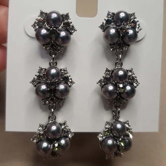 Charter Club Silver and Gray Floral Earrings. NWT - Picture 2 of 9